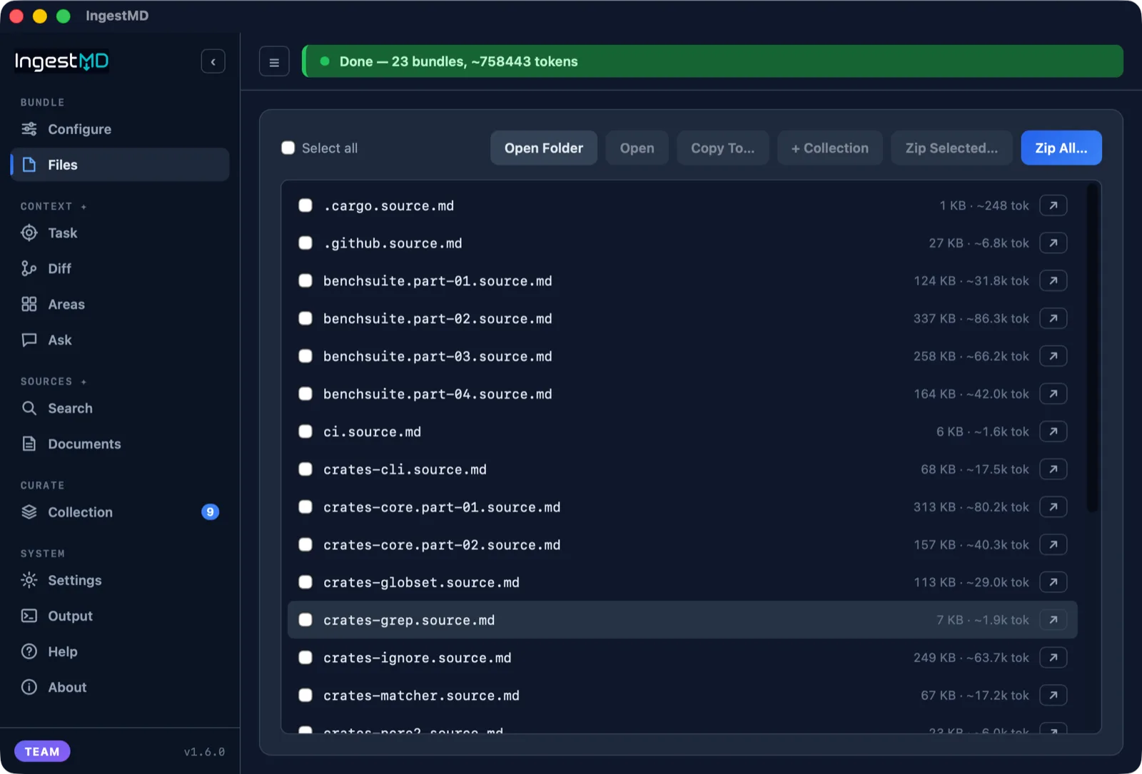 IngestMD bundling a folder into Markdown
